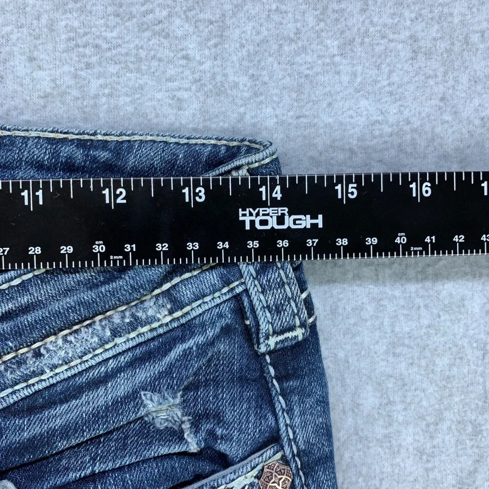 Silver Jeans Tuesday Low Boot Women 27 Blue Distressed Embroidered Bootcut Denim